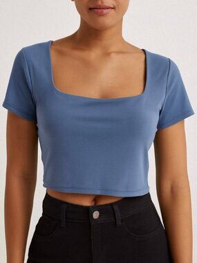 Offline by Aerie Real Me Blue Cropped Square Neck Tee Size XS